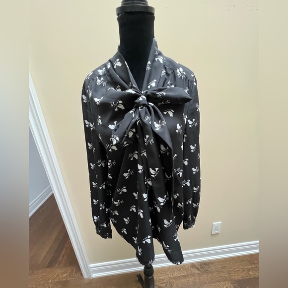 JUICY COUTURE Black SongBird Printed Long sleeve Blouse women’s size Medium - Picture 10 of 10